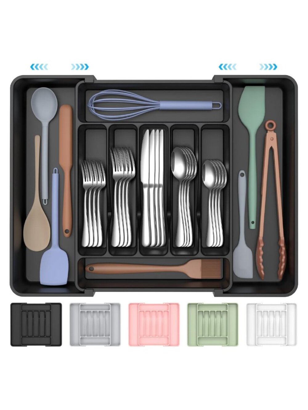 Extra Large Expandable Silverware Organizer Flatware Tray 7 Compartment